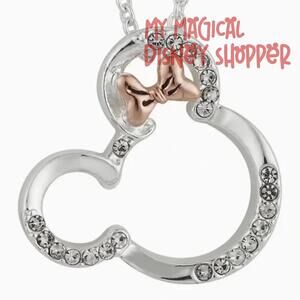 Minnie Mouse Bowtiful Crystal with Rose Gold Bow Silver Plated Necklace